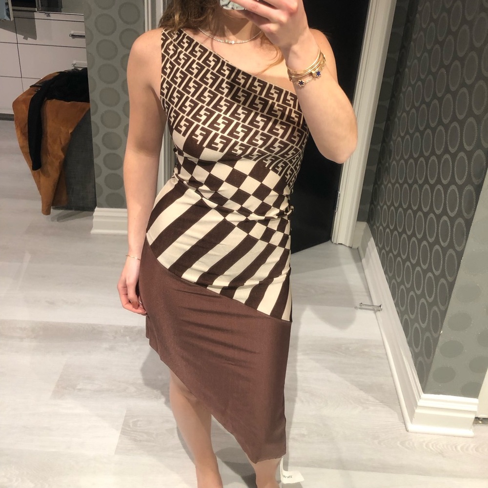 Fendi one shoulder monogram dress